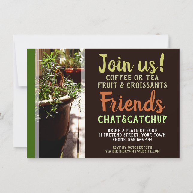 Coffee Morning on the Patio Asparagus Fern Plant Invitation (Back)