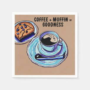 "Coffee + Muffin = Goodness" Whimsical Coffee Napkins