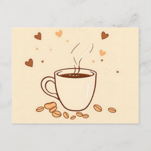 Coffee Mug and Steam in Doodle Style Postcard