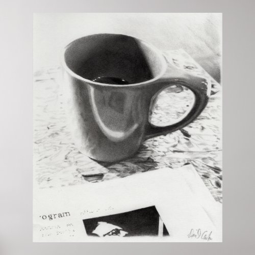 Coffee Mug Black and White Pencil Drawing Poster