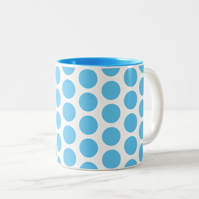 Coffee Mug-Blue Polka Dots  Two-Tone Coffee Mug (Front Right)