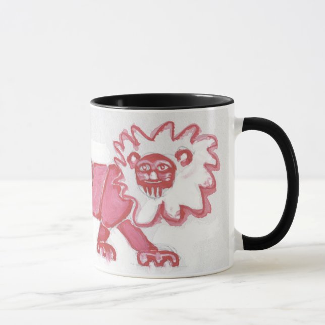 coffee mug contemporary lion cute red black bold (Right)