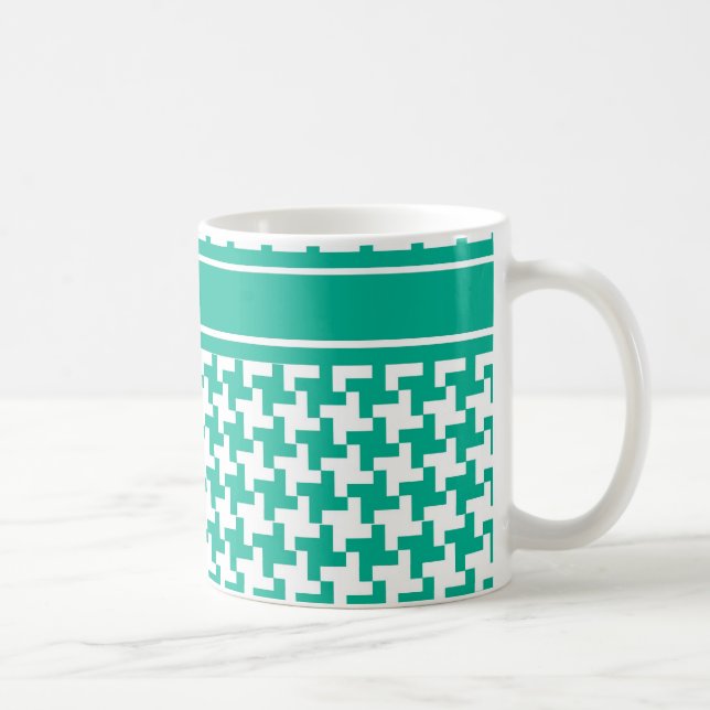 Coffee Mug, Emerald Green Dogtooth Check Mug (Right)