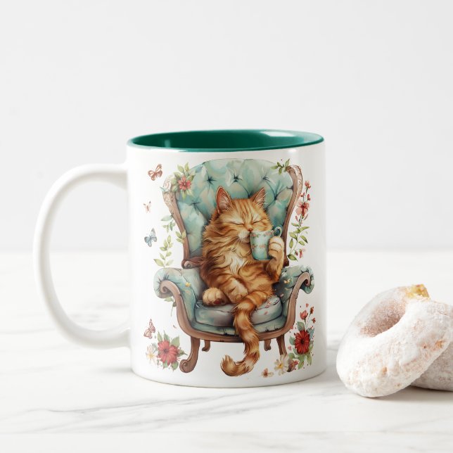 Coffee Mug For Cat Lovers Cute Cat Art (With Donut)