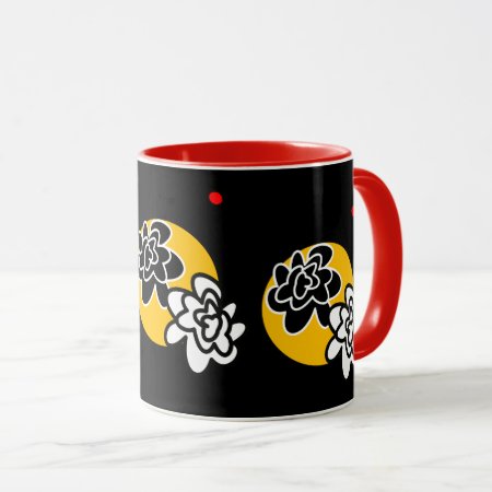 Coffee Mug Friendly Flower Red Black Yellow Contem