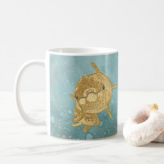 Coffee mug "Gold Dolphins Mommy & Baby" Sippy Cup" (With Donut)