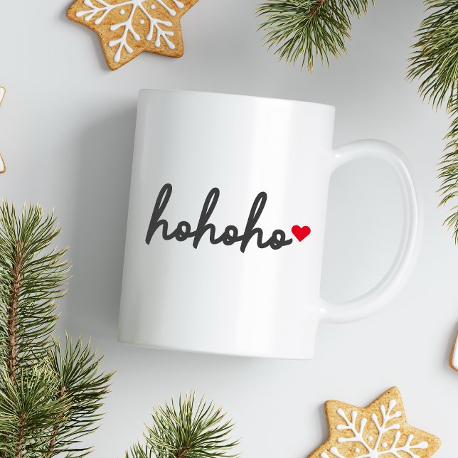 Coffee Mug | Ho Ho Ho Christmas Heart Minimalist (Ho Ho Ho Christmas mug by Guava, featuring modern script typography and a festive red heart)