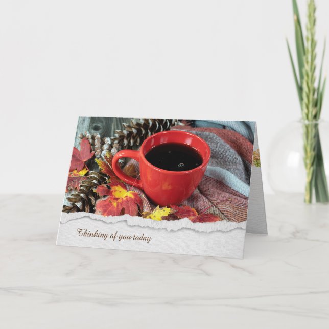 Coffee Mug In Autumn Leaves Card (Front)