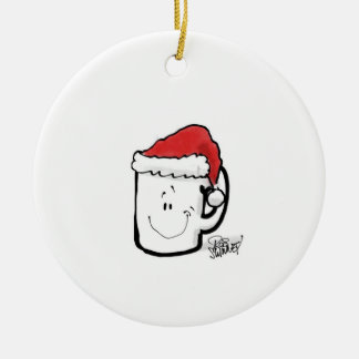Coffee Mug in Santa Hat Card Ceramic Ornament
