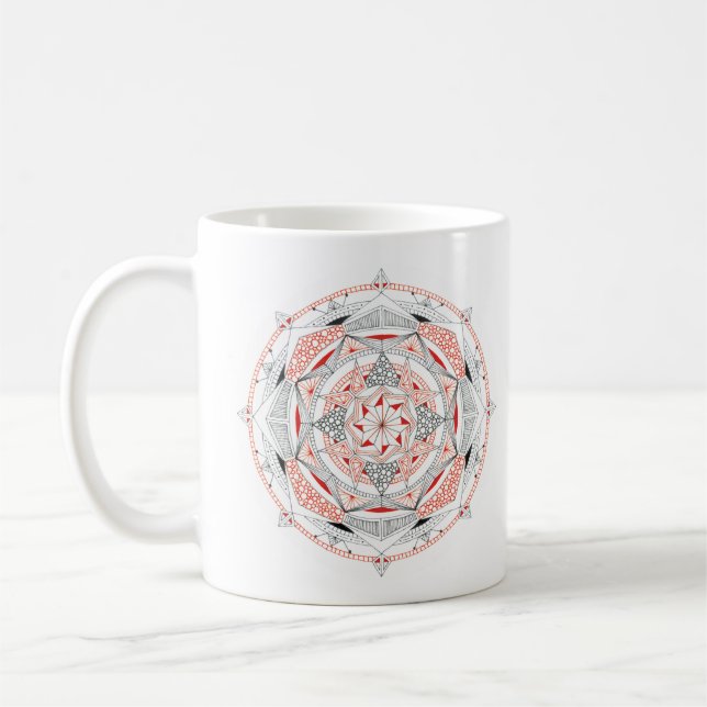 Coffee Mug Original Mandala Design 2-sided Red (Left)