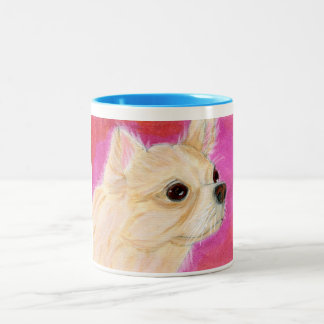 Coffee Mug Shot - Longhair Chihuahua - Pink Wall