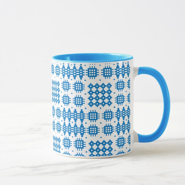 Coffee Mug: Welsh Tapestry Pattern, Bright Blue Mug (Right)