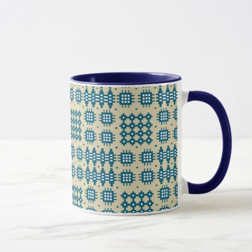 Coffee Mug Welsh Tapestry Pattern Navy on Taupe Mug