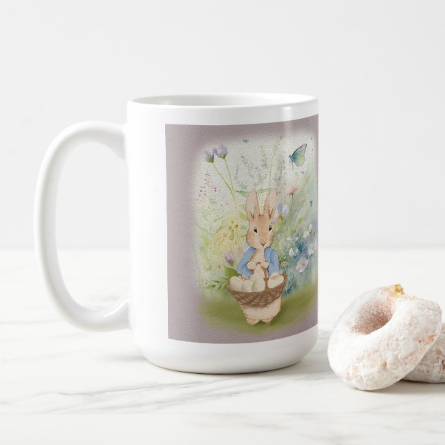 Coffee mug with a cute Easter bunny (With Donut)
