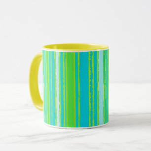Coffee Mug With Aqua Turquoise Lime Green Stripes