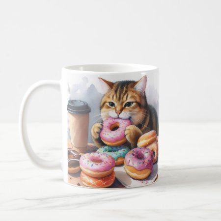 Coffee Mug With Cat And Donuts - Coffee & A Donut