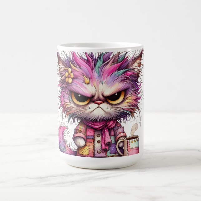 Coffee mug with colorful image of angry cat (Center)