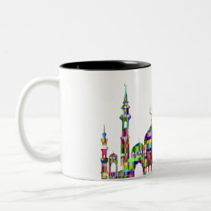Coffee mug with colorful prismatic mosque design