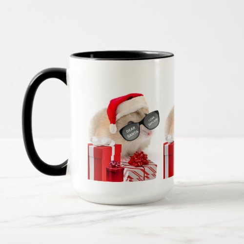 coffee mug with cute hamster in a santa hat