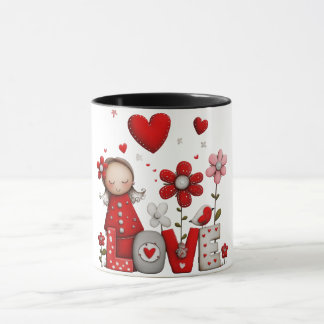 Coffee mug with design little girl with love plant