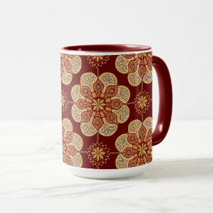 Coffee Mug with medallions ocher on wine