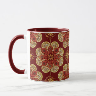  Coffee Mug with medallions ocher on wine