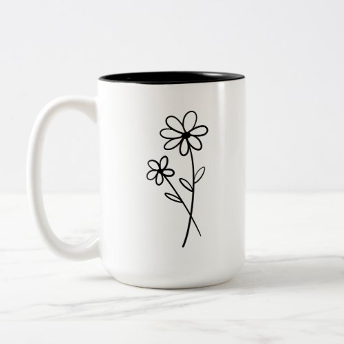  Coffee Mug with Minimalist Abstract Flower Art