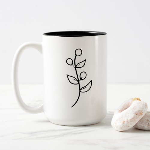 Coffee Mug with Minimalist Botanical Line Art