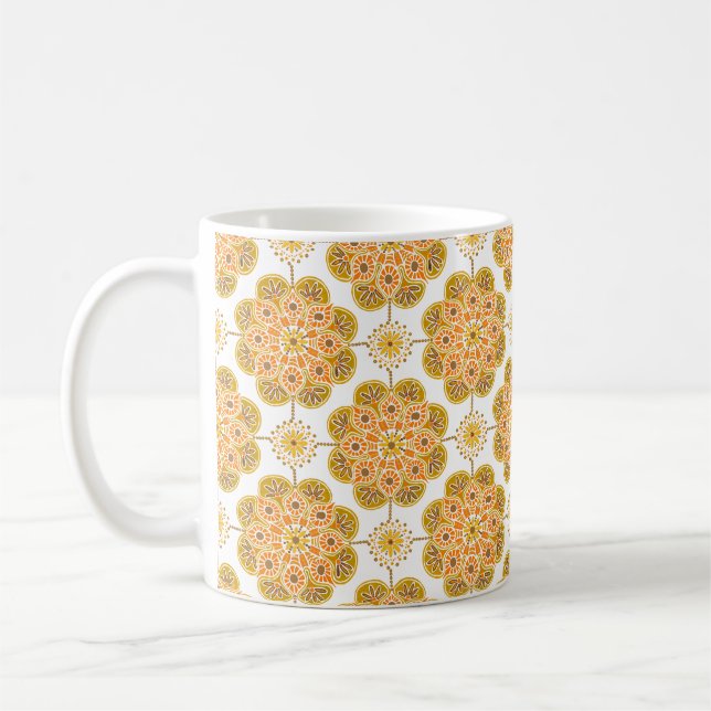 Coffee Mug with ocher tile Design (Left)