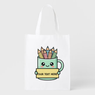 Coffee Mug With Pencils Blank Sign Pastel Graphic Grocery Bag