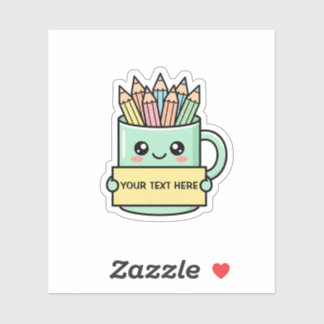 Coffee Mug With Pencils Blank Sign Pastel Graphic Sticker