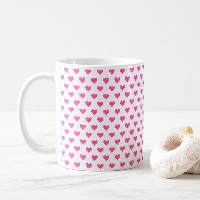 Coffee Mug with Pink Hearts (With Donut)