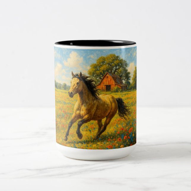 Coffee Mug with Running Horse Original Artwork (Center)
