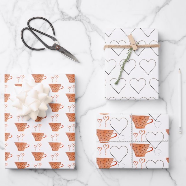 Coffee Mugs In Love Boho Art Wrapping Paper Sheets (Front)