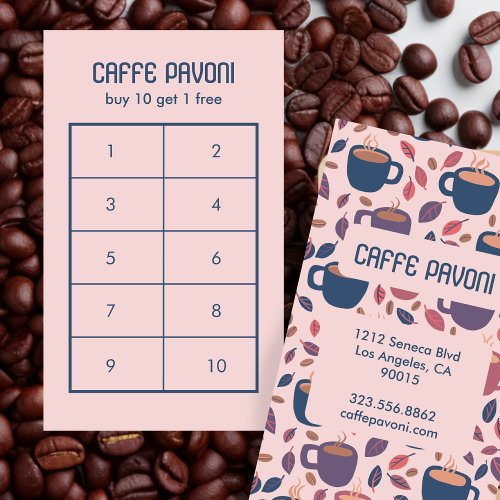 Coffee Mugs Pattern Pink Blue Cafe Cute 10  Loyalty Card