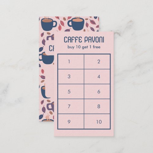 Coffee Mugs Pattern Pink Blue Cafe Cute 10  Loyalty Card