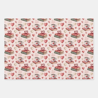 Coffee mugs with hearts wrapping paper sheets