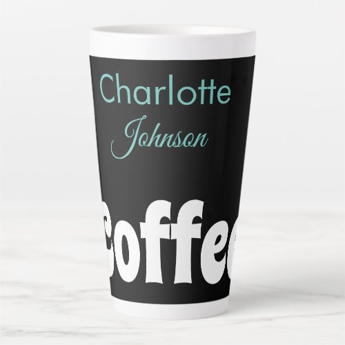 Coffee  Name Stylish Black Teal Typography Latte Mug