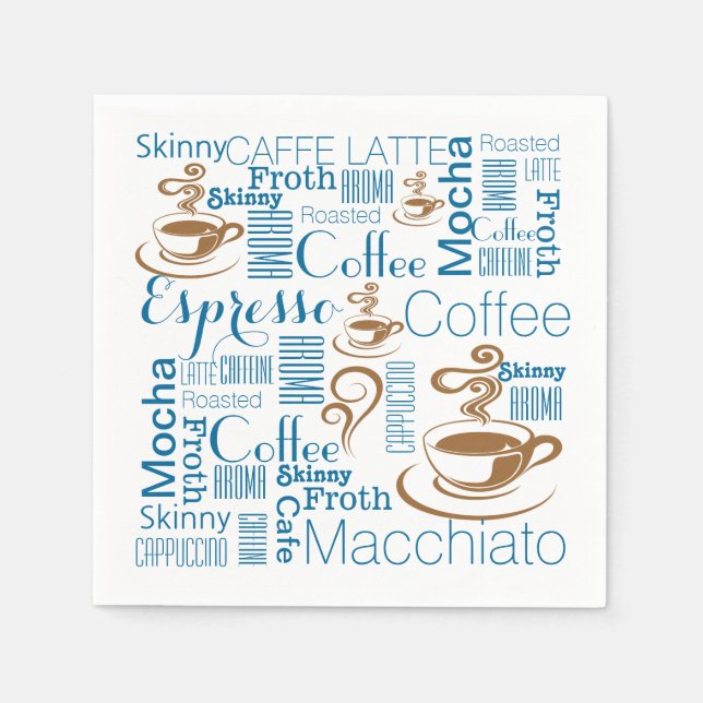 Coffee names blue brown napkins (Front)