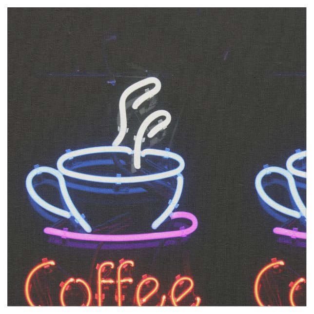 Coffee Neon Sign Coffee Cup And Text Fabric (Close Up)