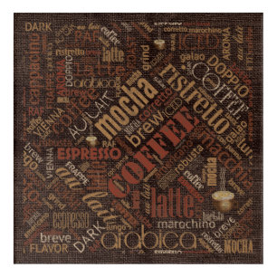 Coffee on Burlap Word Cloud Brown ID283 Acrylic Print
