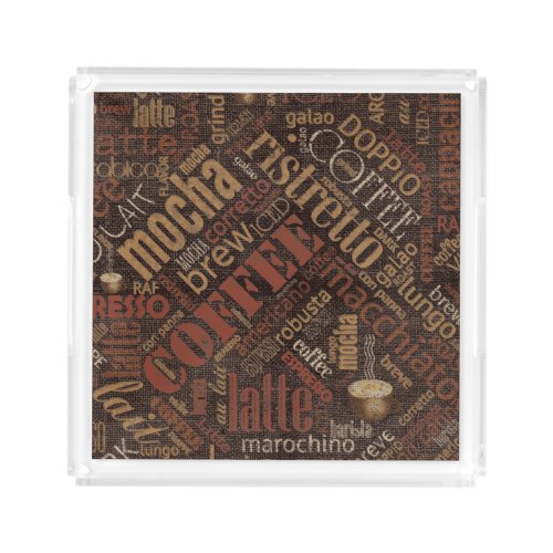 Coffee on Burlap Word Cloud Brown ID283 Acrylic Tray