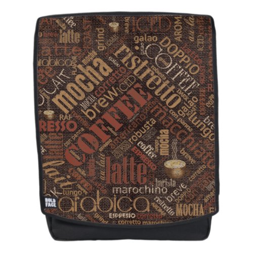 Coffee on Burlap Word Cloud Brown ID283 Backpack