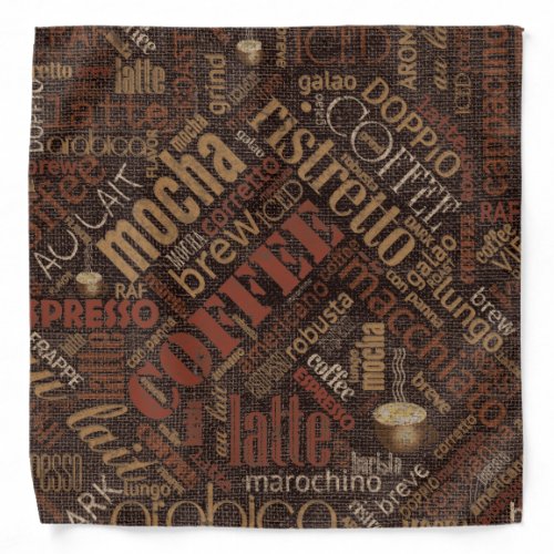 Coffee on Burlap Word Cloud Brown ID283 Bandana