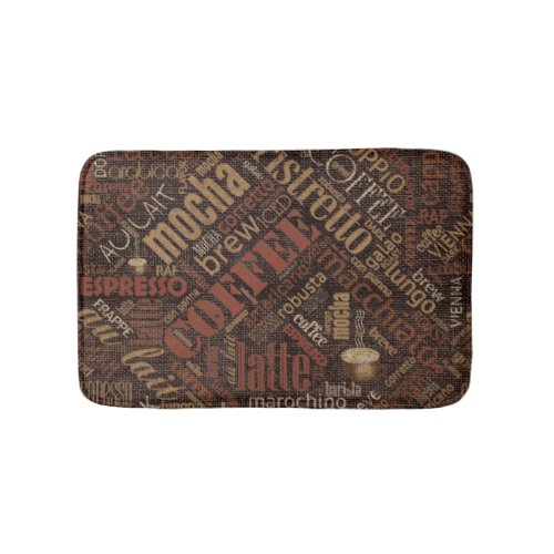 Coffee on Burlap Word Cloud Brown ID283 Bathroom Mat