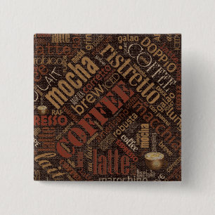 Coffee on Burlap Word Cloud Brown ID283 Button