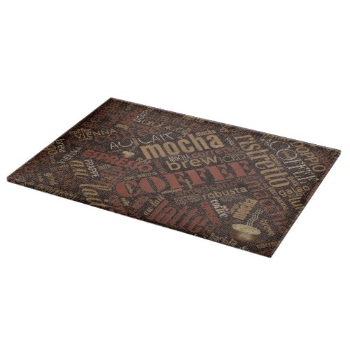 Coffee on Burlap Word Cloud Brown ID283 Cutting Board