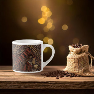 Coffee on Burlap Word Cloud Brown ID283 Espresso Cup