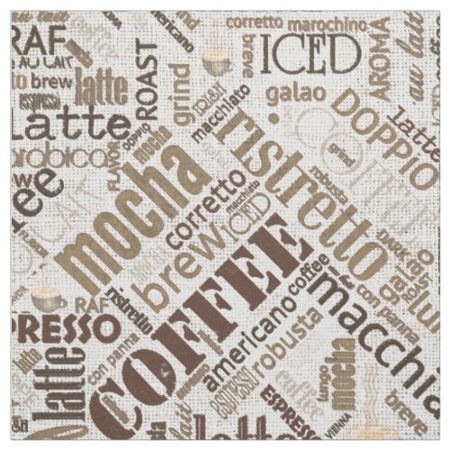 Coffee on Burlap Word Cloud Brown ID283 Fabric