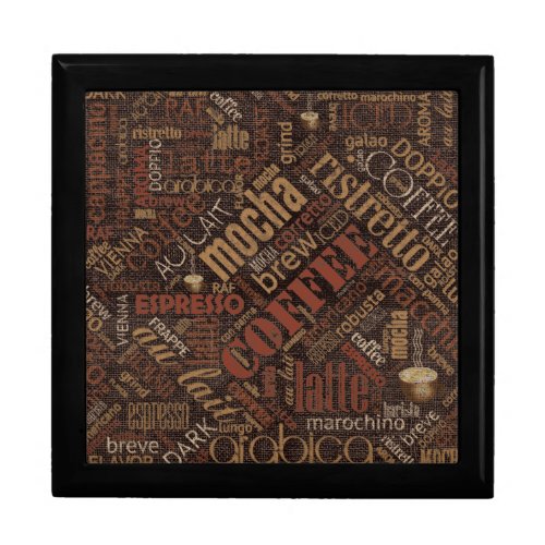 Coffee on Burlap Word Cloud Brown ID283 Gift Box